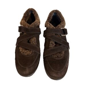 Stuart Weitzman Women 6.5 Warm Booties Sneakers Brown Suede Sherpa Cabincore